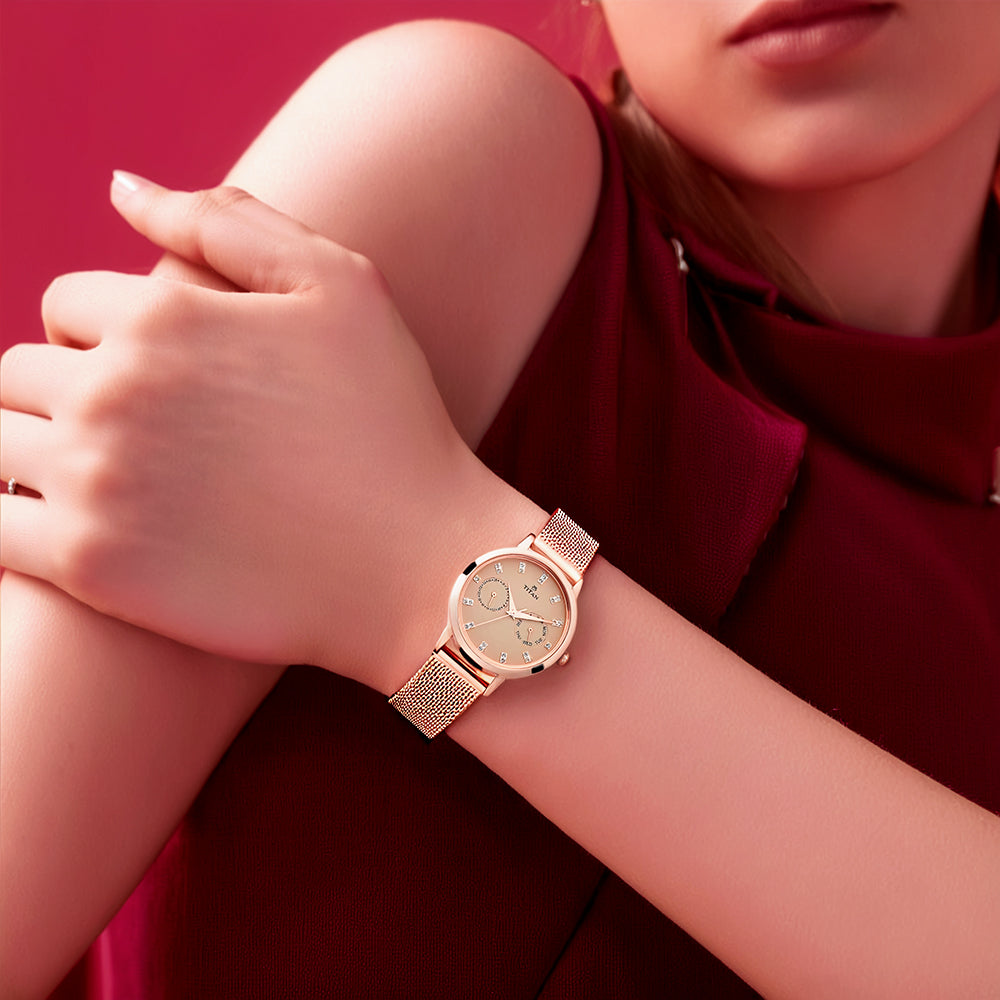 Titan Sparkle Quartz Analog with Day and Date Beige Dial Watch for Women
