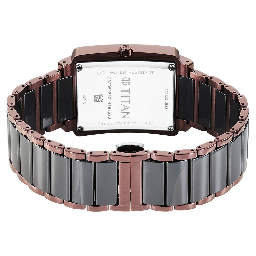 Titan Regalia Shaped Ceramic Quartz Analog with Date Black Dial Steel & Ceramic Strap Watch For Men