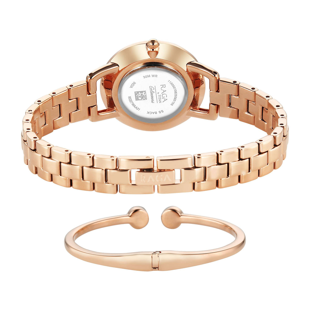 Titan Raga Glimmers Maroon Mother of Pearl Dial Rose Gold Metal Strap Analog Watch for Women