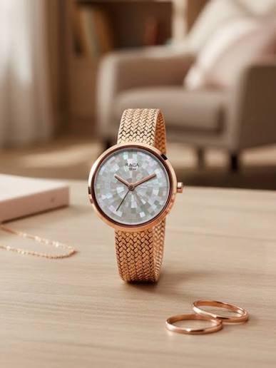 Titan Raga Memoirs Quartz Analog Mother Of Pearl Round Dial Rose Gold Metal Strap Watch For Women