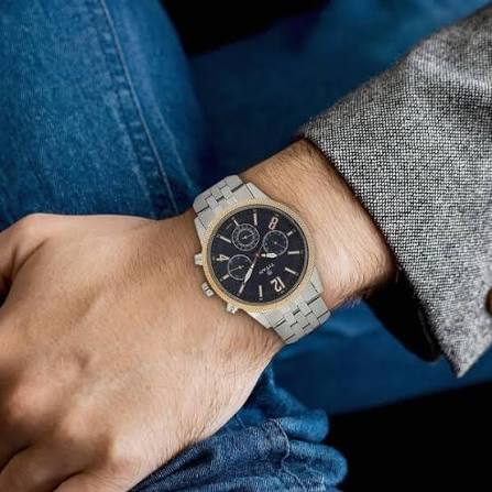 Titan Quartz Multifunction Blue Dial Stainless Steel Strap Watch for Men 1734KM01