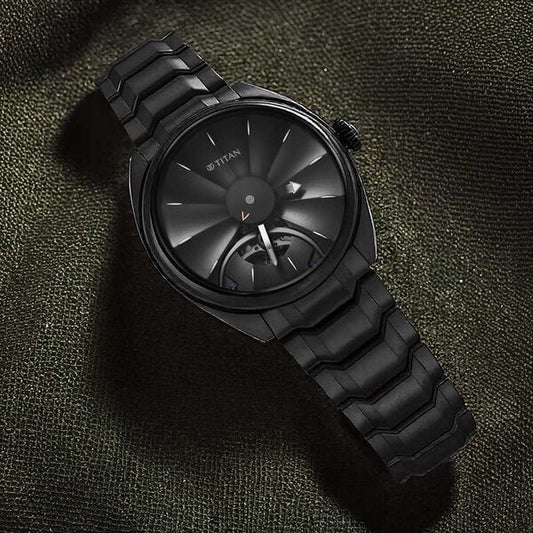 Titan Stellar Black Dial Stainless Steel Strap Automatic Watch