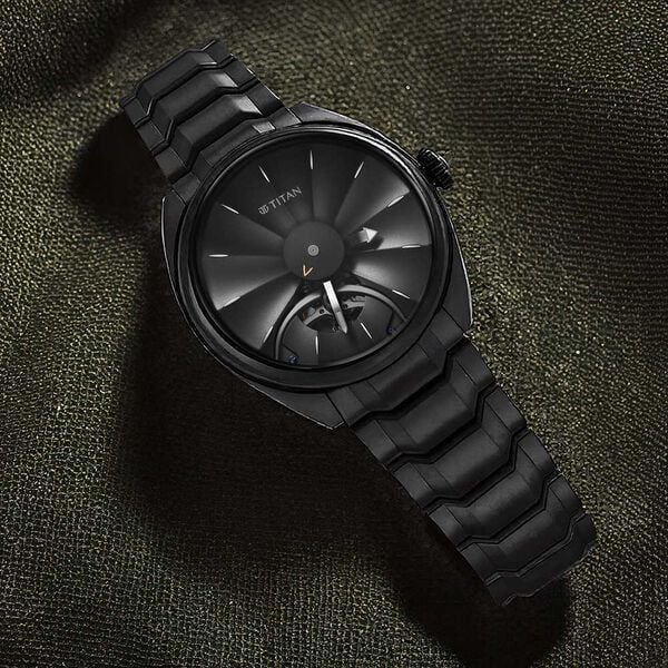 Titan Stellar Black Dial Stainless Steel Strap Automatic Watch