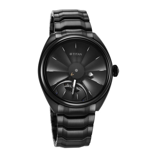 Titan Stellar Black Dial Stainless Steel Strap Automatic Watch