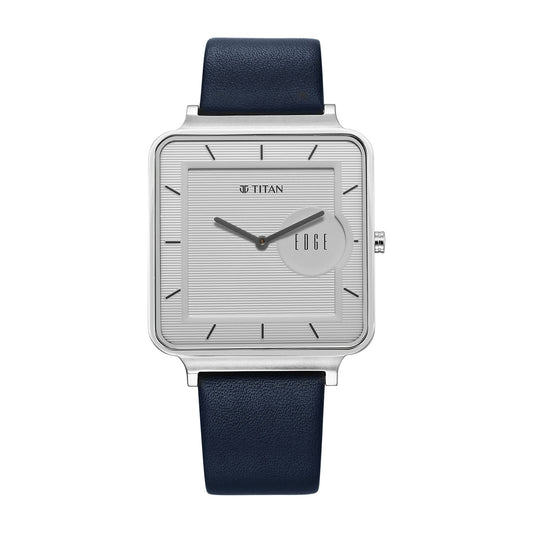 Titan Edge Quad Quartz Analog White Dial With Blue Leather Strap Watch For Men 10017SL01