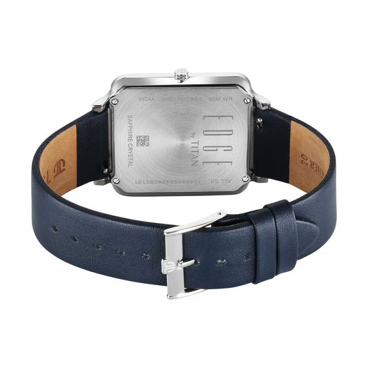 Titan Edge Quad Quartz Analog White Dial With Blue Leather Strap Watch For Men 10017SL01