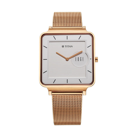 Titan Edge Quad Quartz Analog White Dial With Rose Gold Stainless Steel Strap Watch For Men