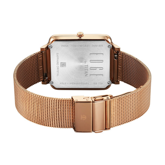 Titan Edge Quad Quartz Analog White Dial With Rose Gold Stainless Steel Strap Watch For Men