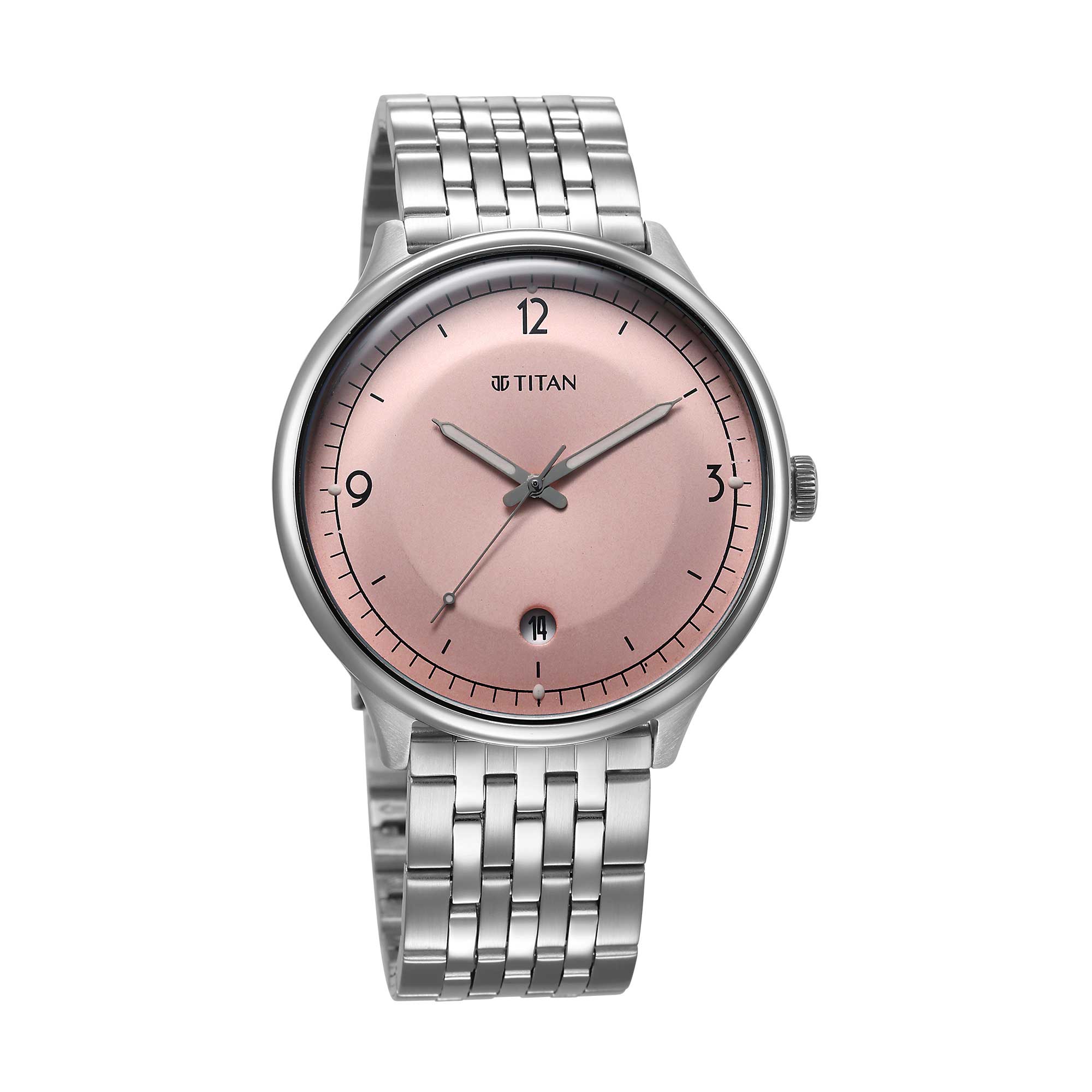 Titan Timeless Treasures Quartz Analog with Date Pink Dial With Silver Color Stainless Steel Strap Watch For Men