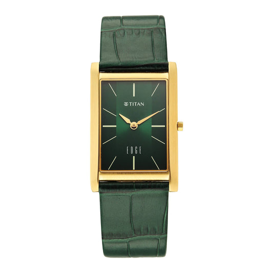 Titan Monture Green Rectangular Dial Leather Strap Analog Watch for Men