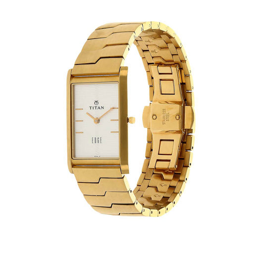 Titan Edge Quartz Analog Silver Dial Golden Stainless Steel Strap Watch For Men