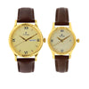 Titan Quartz Analog with Day and Date Champagne Dial Leather Strap Watch for Couple