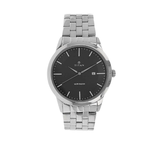 Titan Quartz Analog with Date Black Dial Stainless Steel Strap Watch for Men