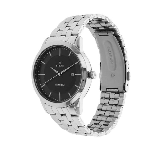 Titan Quartz Analog with Date Black Dial Stainless Steel Strap Watch for Men