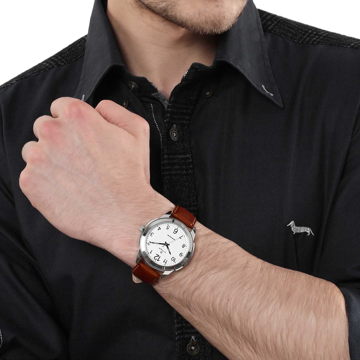 Titan Quartz Analog White Dial Leather Strap Watch for Men