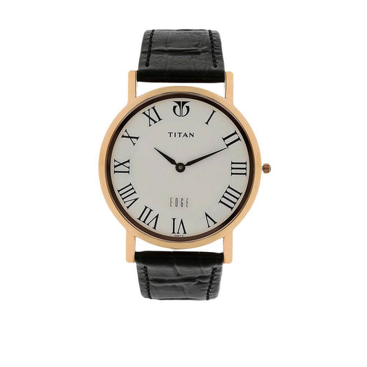 Titan Edge Quartz Analog White Dial Black Leather Strap Watch For Men