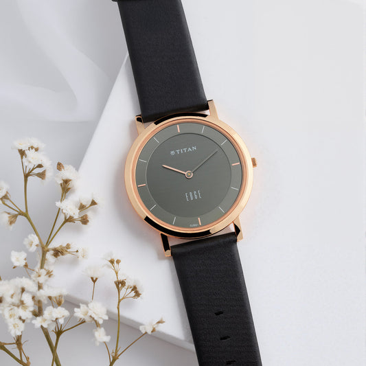 Titan Quartz Analog Anthracite Dial Leather Strap Watch for Men