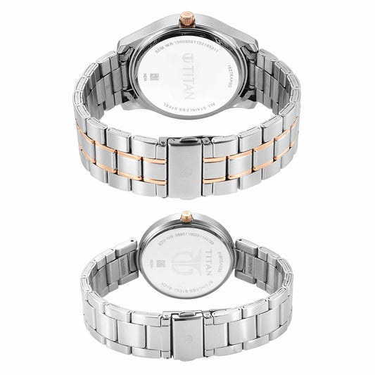 Titan Bandhan White Dial Analog with Date Stainless Steel Strap Watch for Couple