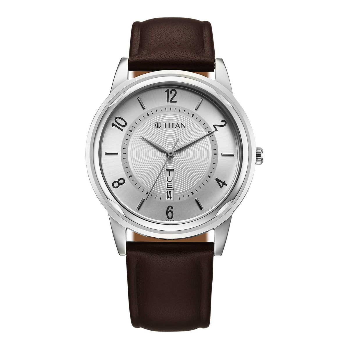 Titan Silver Dial Brown Leather Strap Analog Watch for Men