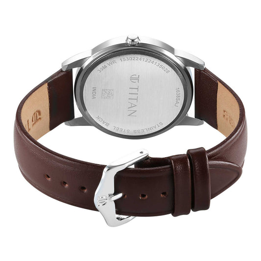 Titan Silver Dial Brown Leather Strap Analog Watch for Men