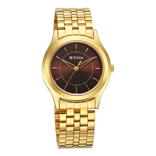 Titan Karishma Zing Quartz Analog Brown Dial Stainless Steel Strap Watch for Men