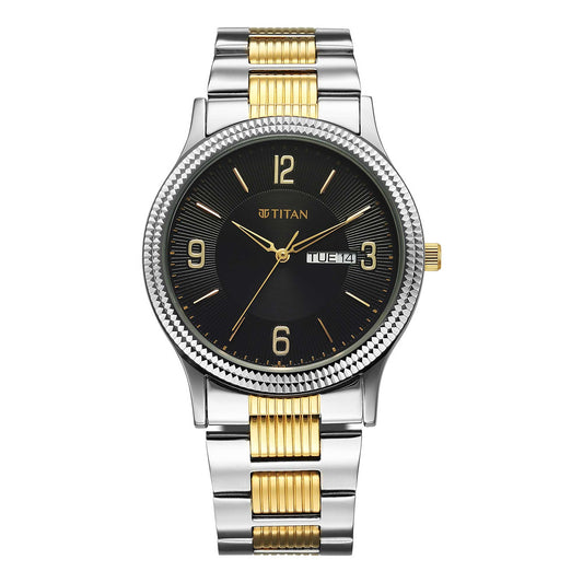 Titan Black Dial Dual Color Metal Strap Analog with Day Date Watch for Men