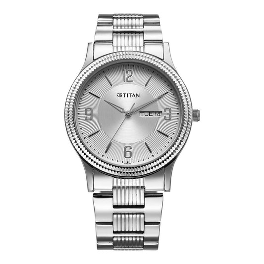 Titan Siler Dial Metal Strap Analog with Day Date Watch for Men
