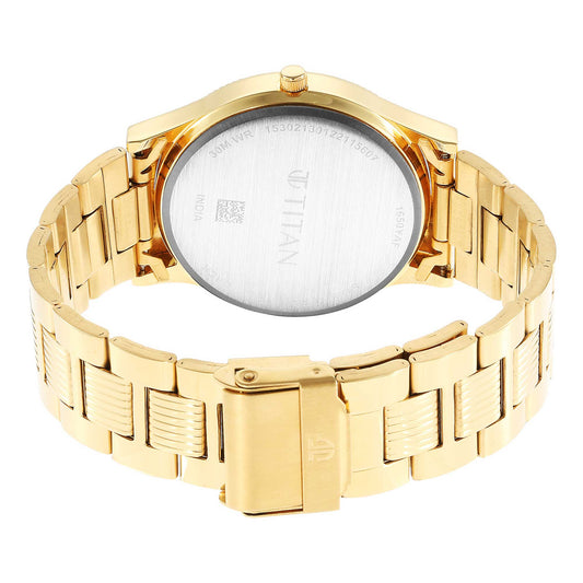 Titan Karishma Green Dial Gold Stainless Steel Strap Analog with Day-Date Watch for Men