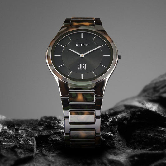 Titan Ceramic Camo Quartz Analog Green Dial Ceramic Strap Watch For Men
