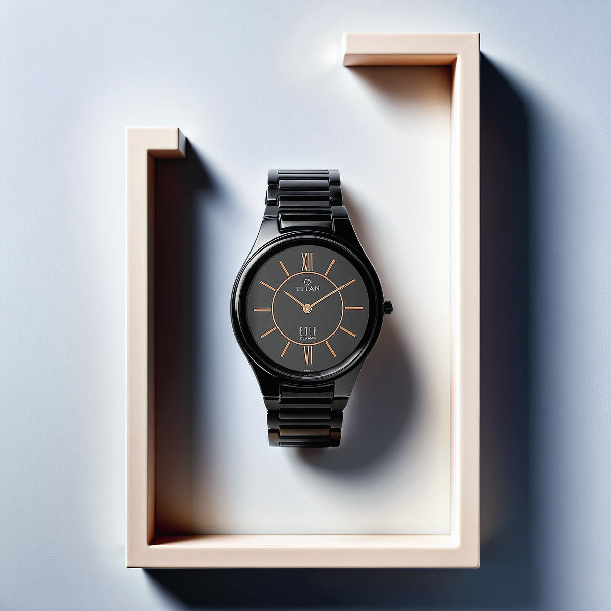 Titan Edge Ceramic Quartz in Rich Black Dial Watch for Men