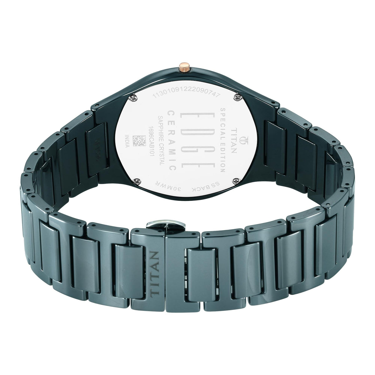 Titan Edge Ceramic Quartz in Atlantic Blue Dial with Diamonds Watch for Men