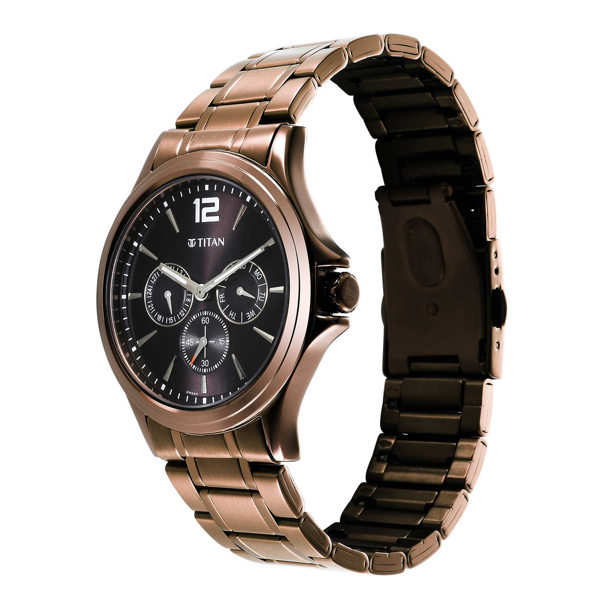 Titan Neo Splash Quartz Multifunction Brown Dial Stainless Steel Strap Watch for Men
