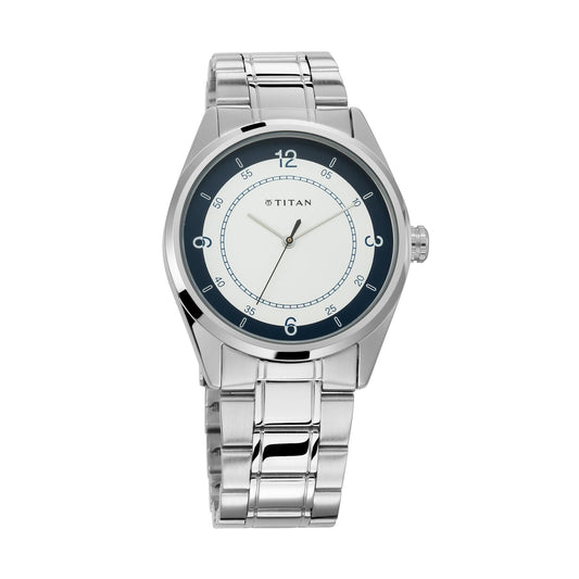Titan Men's Timeless Charm: Men's Analog Watch with White Dial and Metal Strap