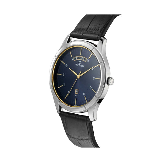 Titan Workwear Blue Dial Analog with Day and Date Leather Strap watch for Men