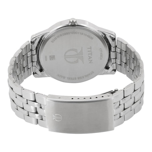 Titan Analog with Day and Date Blue Dial Stainless Steel Strap watch for Men
