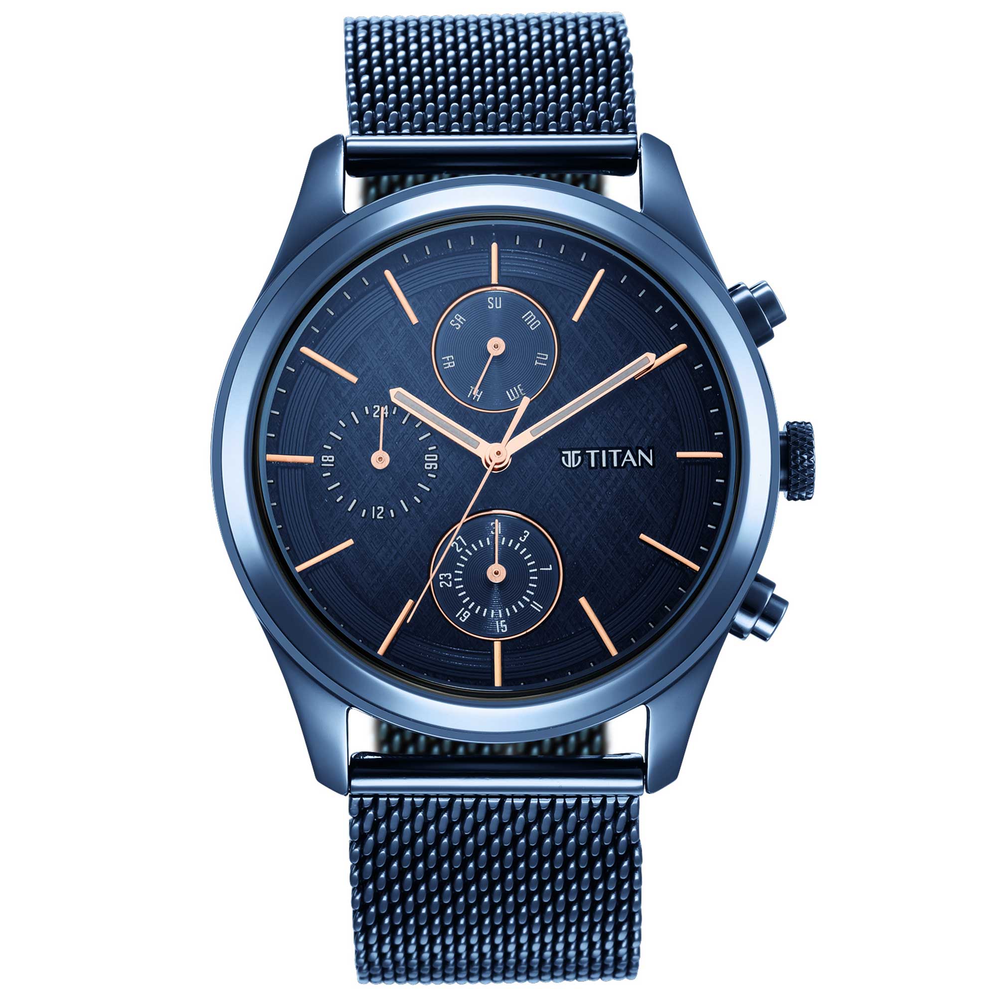 Titan Neo Splash Blue Dial Analog with Date Stainless Steel Strap watch for Men