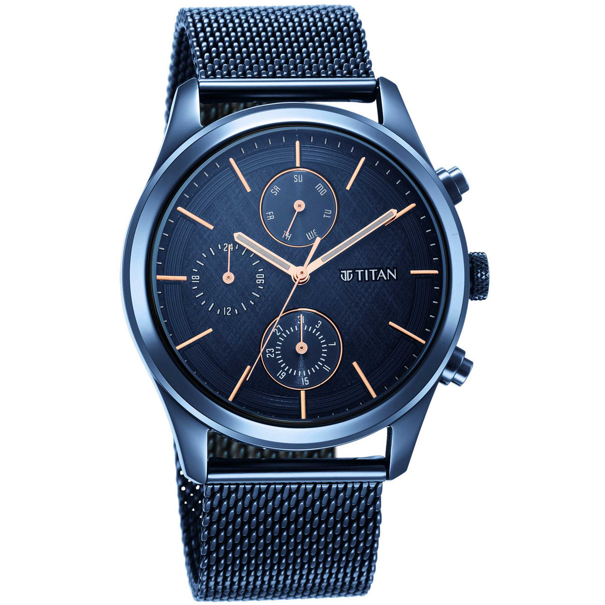 Titan Neo Splash Blue Dial Analog with Date Stainless Steel Strap watch for Men