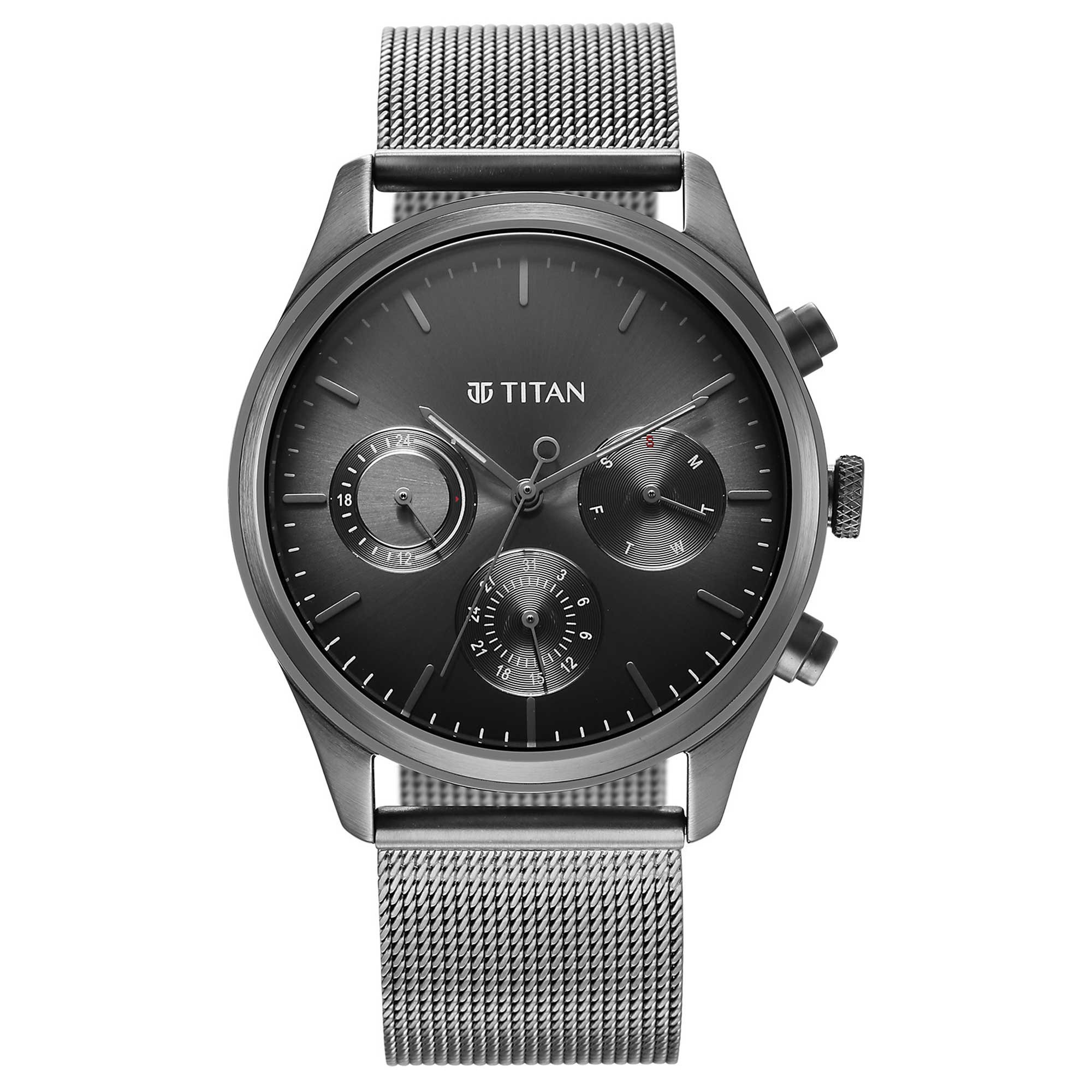 Titan Quartz Analog Anthracite Dial Stainless Steel Strap Watch for Men