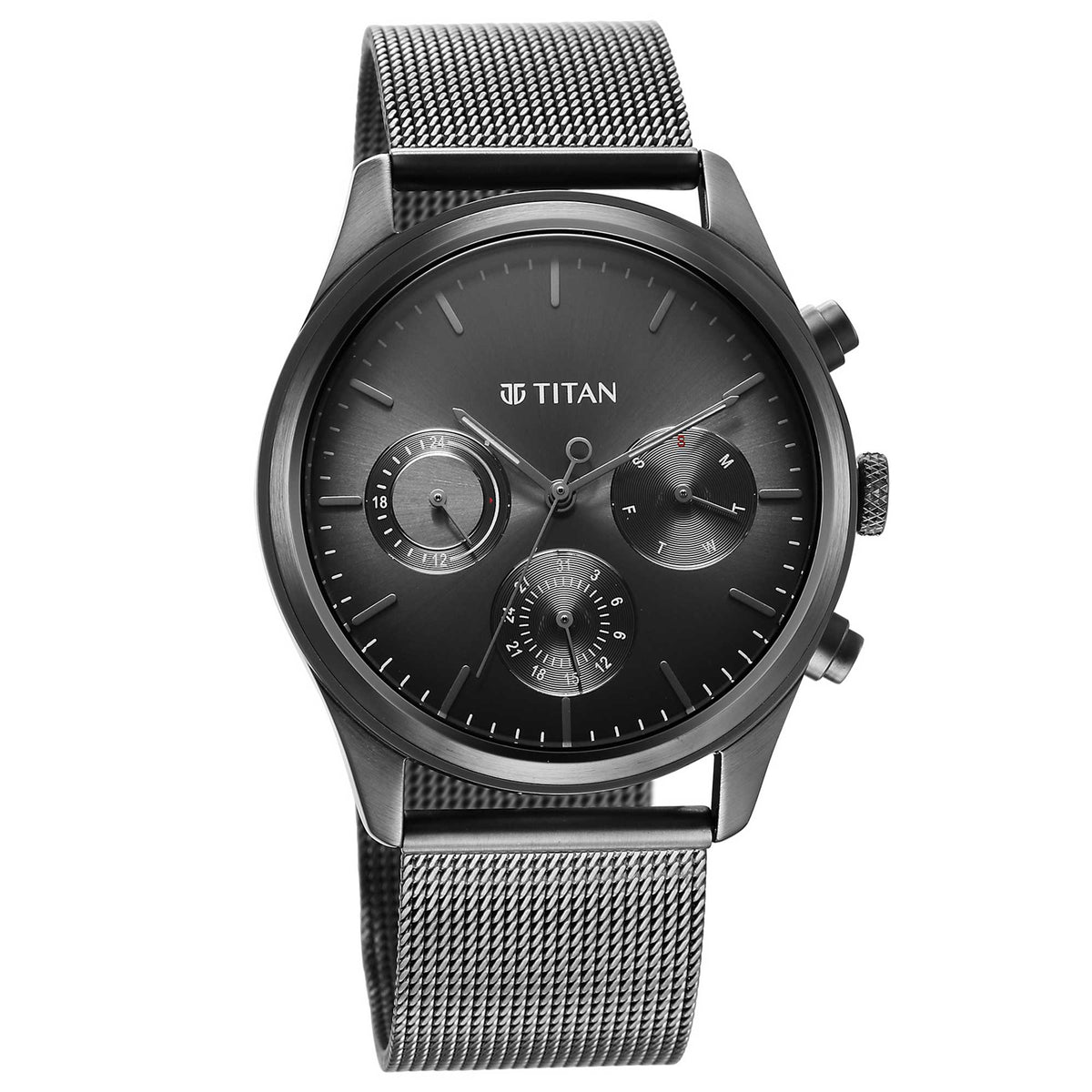 Titan Quartz Analog Anthracite Dial Stainless Steel Strap Watch for Men