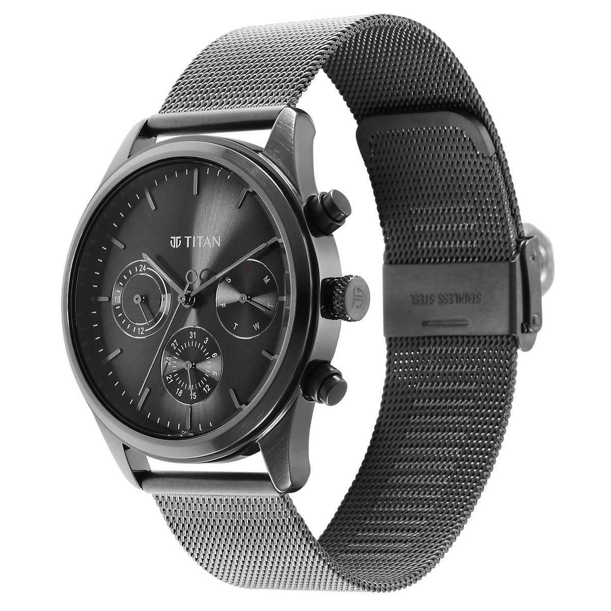 Titan Quartz Analog Anthracite Dial Stainless Steel Strap Watch for Men