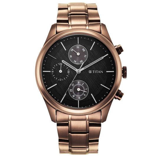 Titan Neo Splash Quartz Multifunction Black Dial Stainless Steel Strap Watch for Men