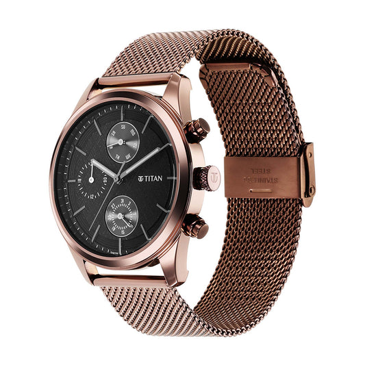 Titan Neo Splash Black Dial Analog Quartz Stainless Steel Strap watch for Men