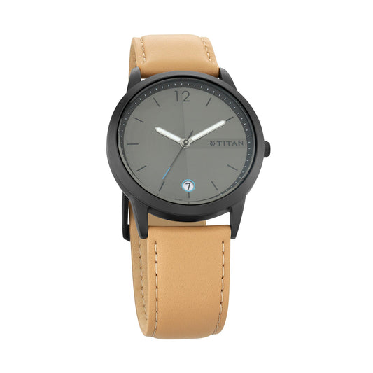 Titan Men's Timeless Style Watch: Refined Anthracite Dial and Lather Strap
