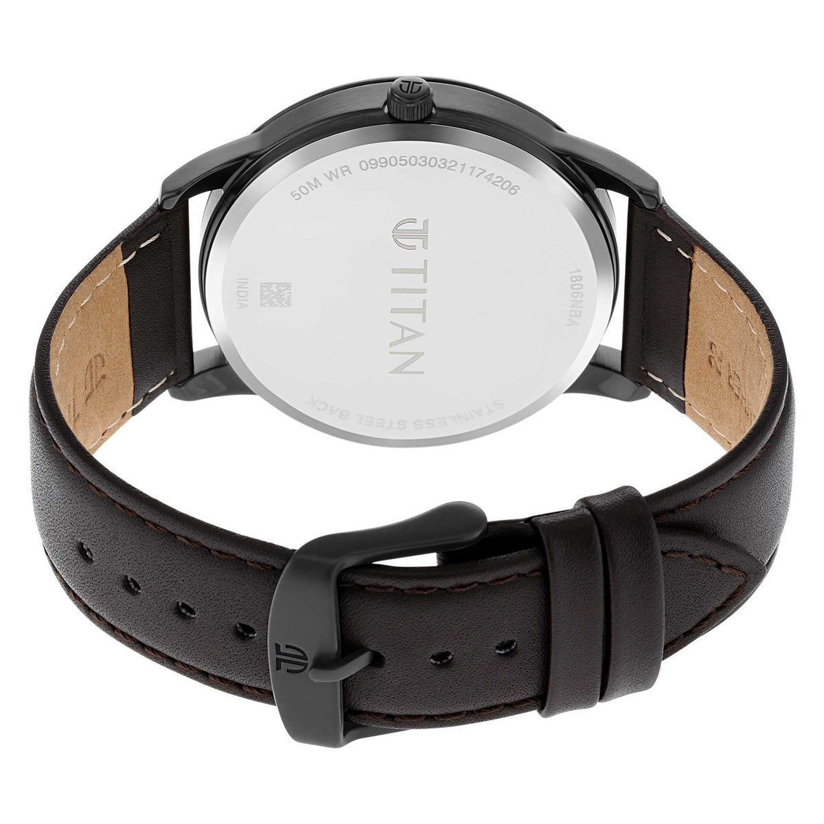 Titan Men's Timeless Style Watch: Refined Gold Dial and Leather Strap