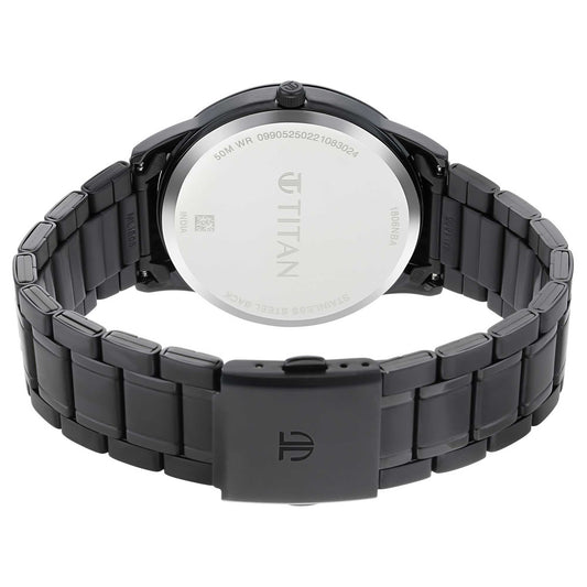Titan Minimals Quartz Analog with Date Black Dial Black Metal Strap Watch For Men
