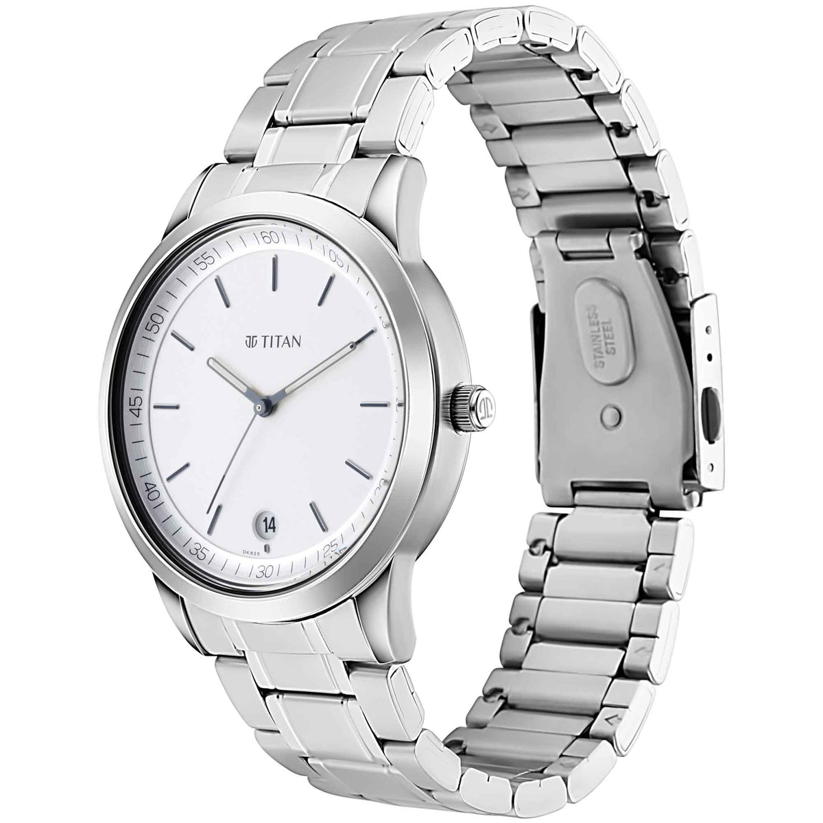 Titan White Dial Silver Metal Strap Analog with Date Watch for Men