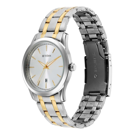 Titan Silver White Dial Alog Watch for Men