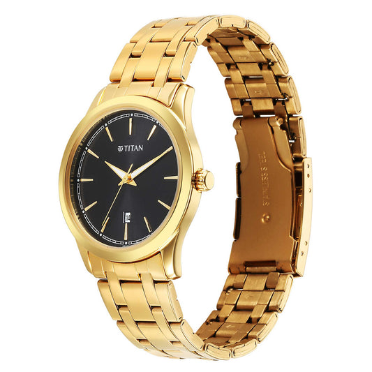 gold men wrist watch
