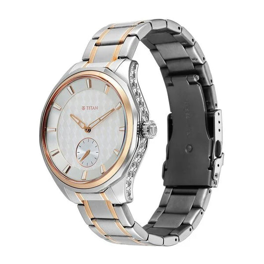 Titan Silver Dial Two Toned Stainless Steel Strap Analog Watch For Men
