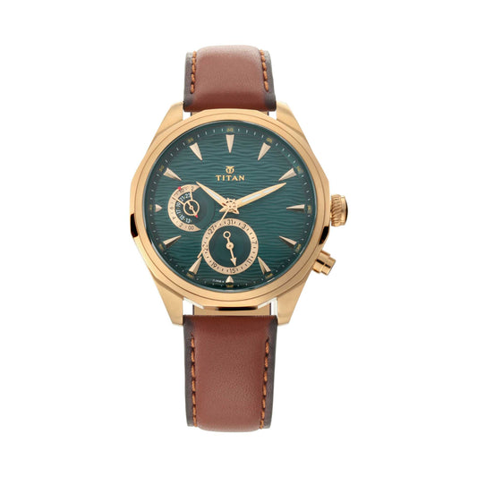 Titan Maritime Green Dial Quartz Multifunction Leather Strap watch for Men